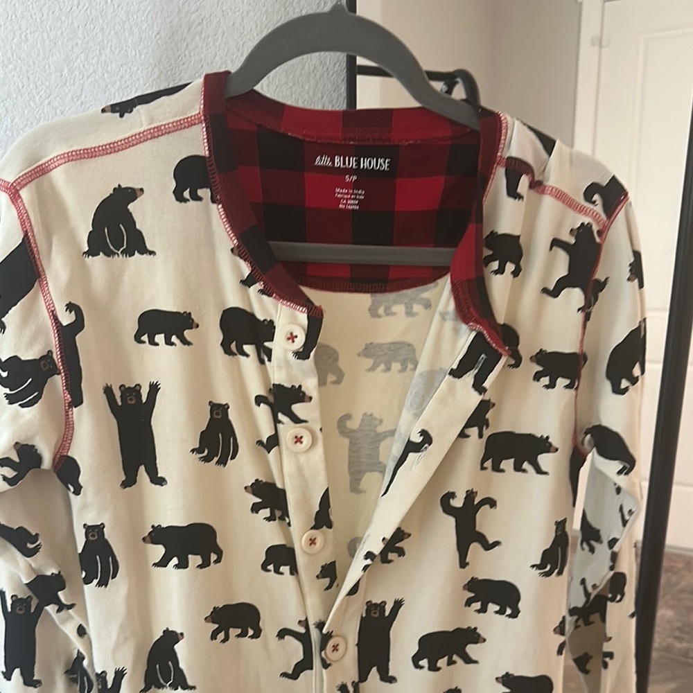 Women's Bear Print Pajama Set - Cream and Black